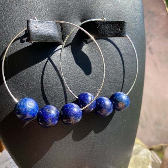 Sterling Silver Genuine Lapis Lazuli earrings - Picture 2 of 2